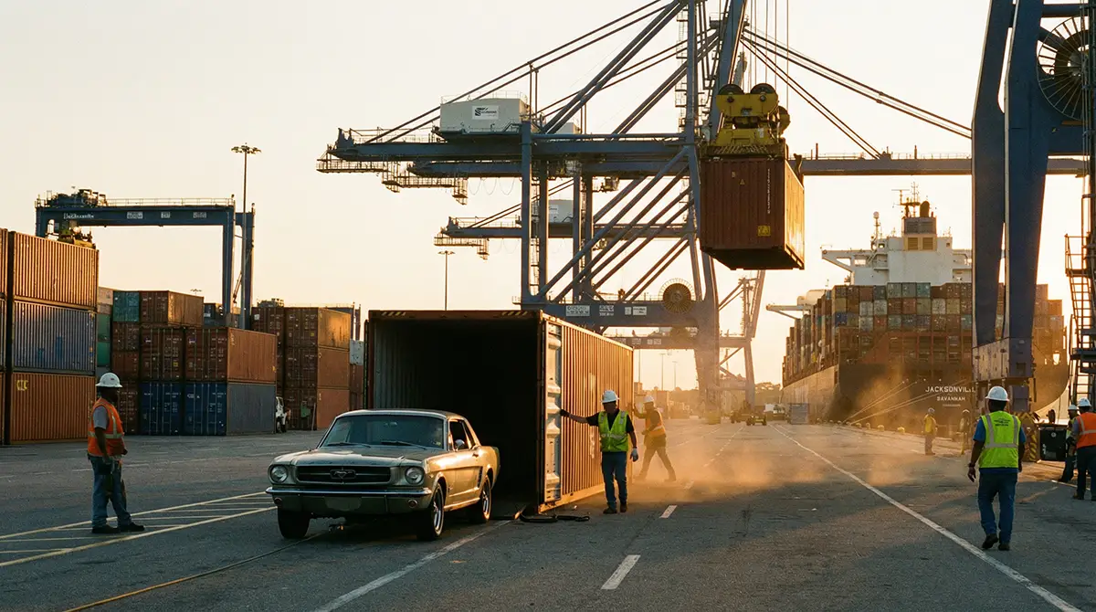 Transport en conteneur d'une voiture depuis les États-Unis vers la France
